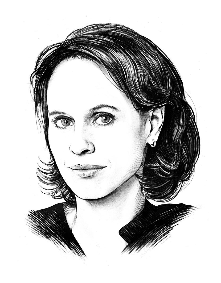 Barbara Bleisch Portrait illustration zeichnung eitorial drawing schwarz weiss black and white portraet - Kornel Illustration | Kornel Stadler portfolio