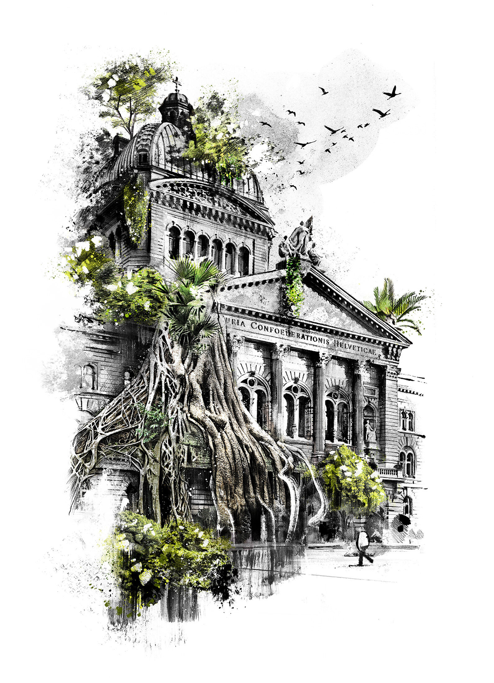 Bundeshaus Gruen Artwork drawing art illustration kornel ink gallery zeichnung kunst - Kornel Illustration | Kornel Stadler portfolio