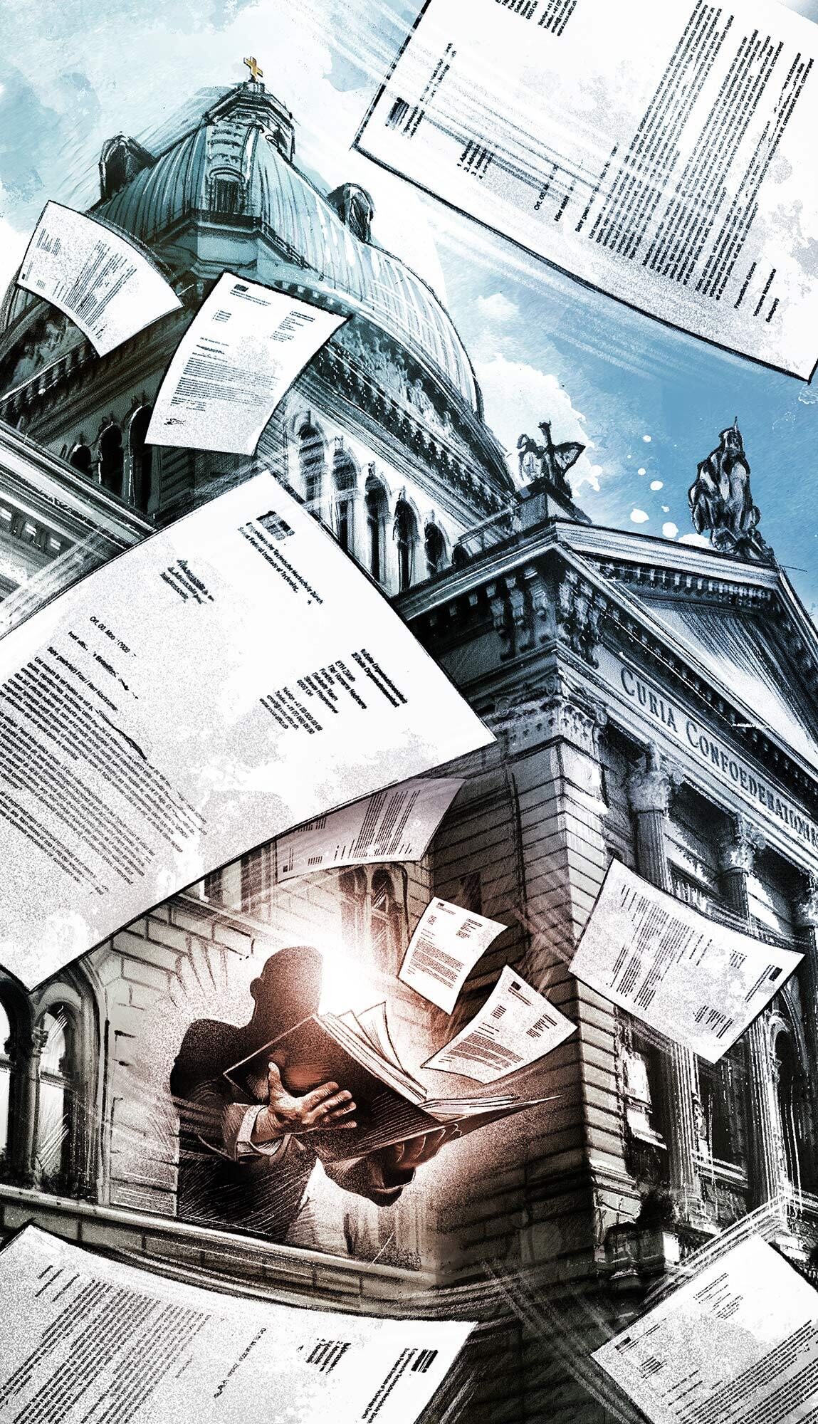 Illustration editorial conceptual concept ringier aeffaere bundeshaus indiskretionen alain berset geheim corona leaks politik schweiz - Kornel Illustration | Kornel Stadler portfolio