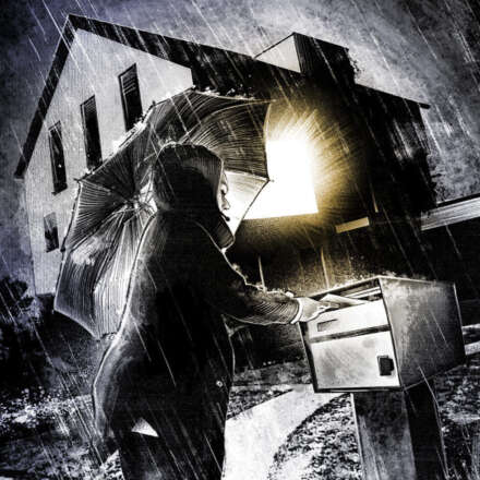 Work Dark regenschirm illustration house light rain night briefkasten licht haus nacht Kornel Illustration | Kornel Stadler