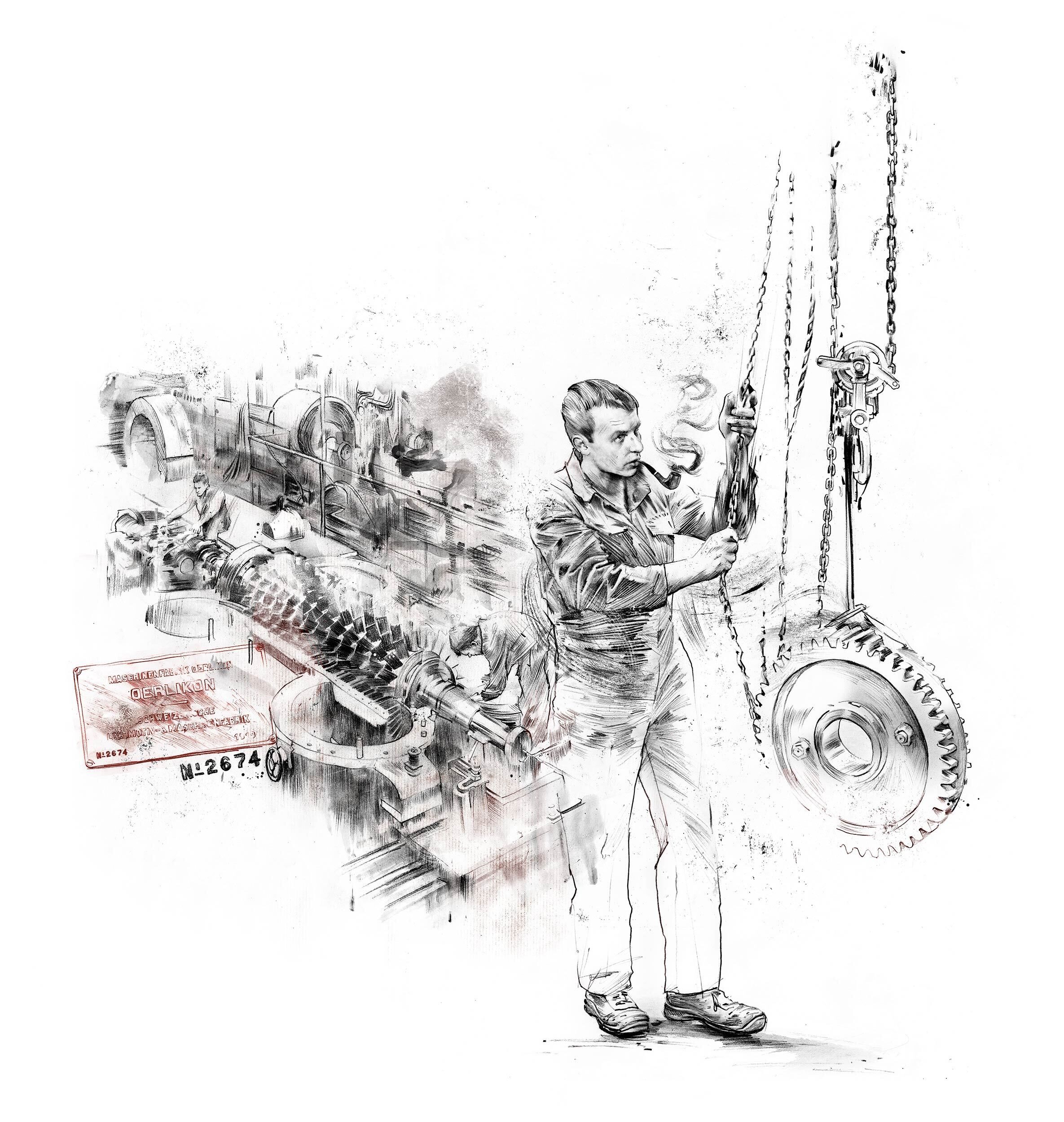 Hans Moor Mschinenfabrik Oerlikon Illustration woz - Kornel Illustration | Kornel Stadler portfolio