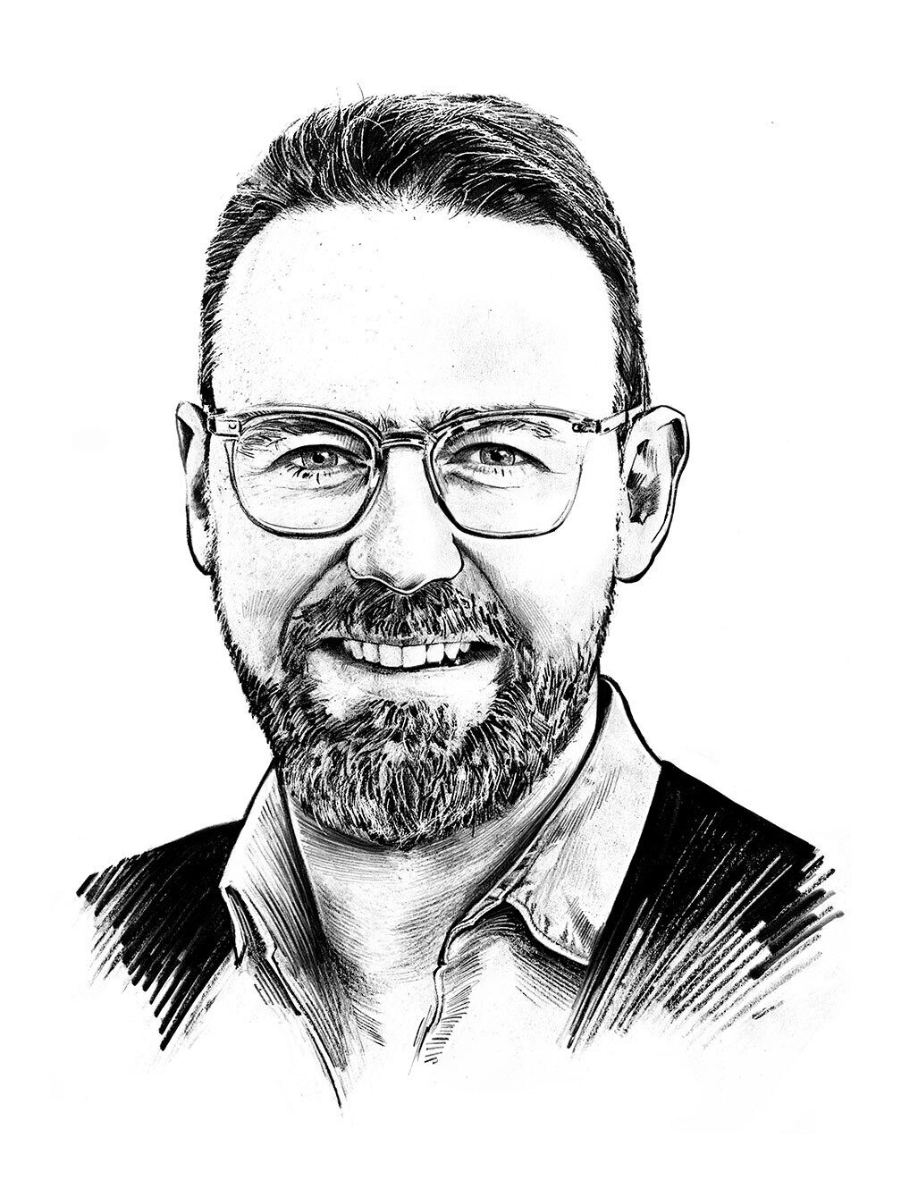 Nik Hartmann Portrait illustration zeichnung eitorial drawing schwarz weiss black and white portraet - Kornel Illustration | Kornel Stadler portfolio