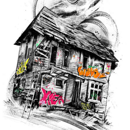 Work Old house ruine graffiti tag hiphop spray hood oldschool Artwork drawing art illustration kornel ink gallery zeichnung kunst Kornel Illustration | Kornel Stadler