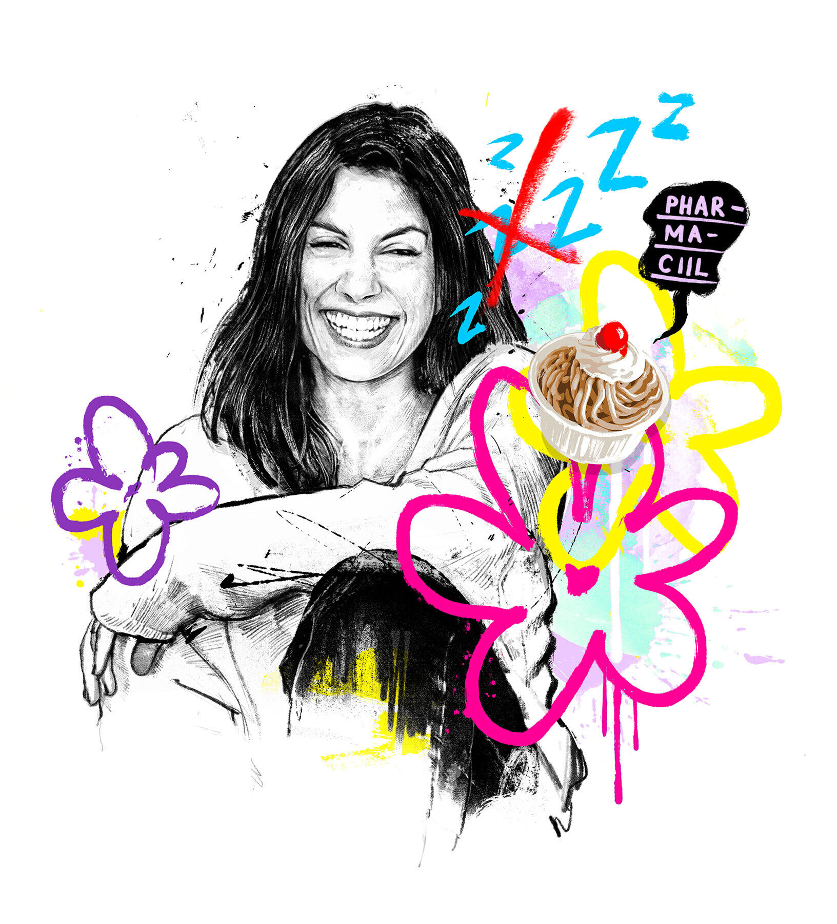 Olivia el sayed portrait Illustration flowery wordis kolumne editorial zeichnung drawing magazin red Bulletin red bull journalistin authorin portriatillustration - Kornel Illustration | Kornel Stadler portfolio