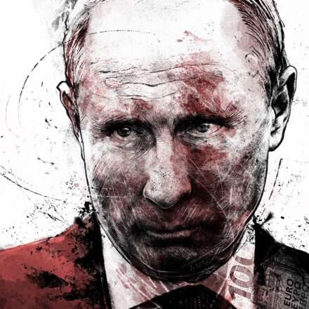 Work Putin portrait illustration bloody ukraine war money Kornel Illustration | Kornel Stadler