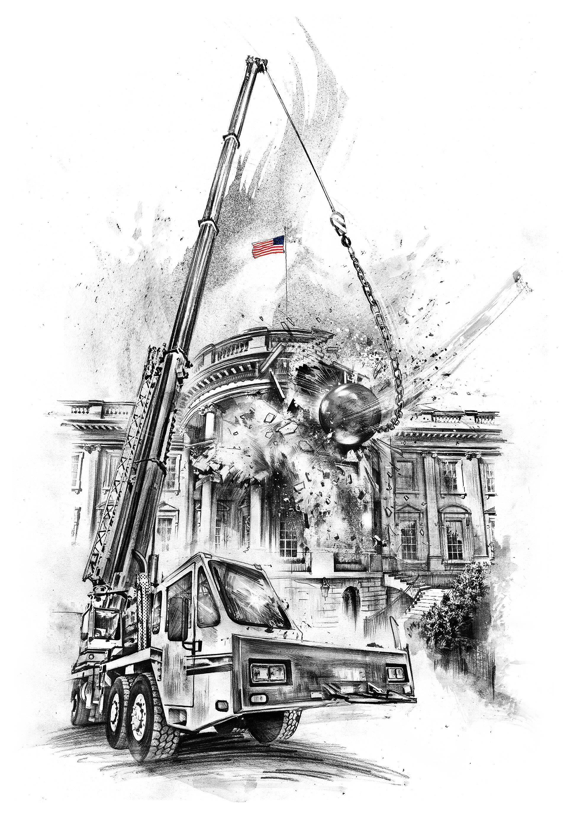 White house demolation illustration - Kornel Illustration | Kornel Stadler portfolio