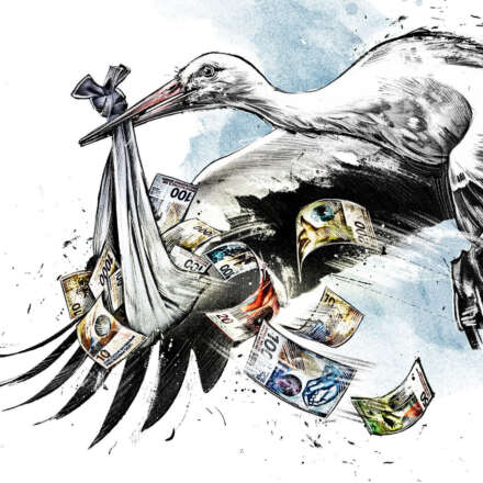 Work Storch geld stork money ahv rente editorial illustration zeichnung drawing Kornel Illustration | Kornel Stadler