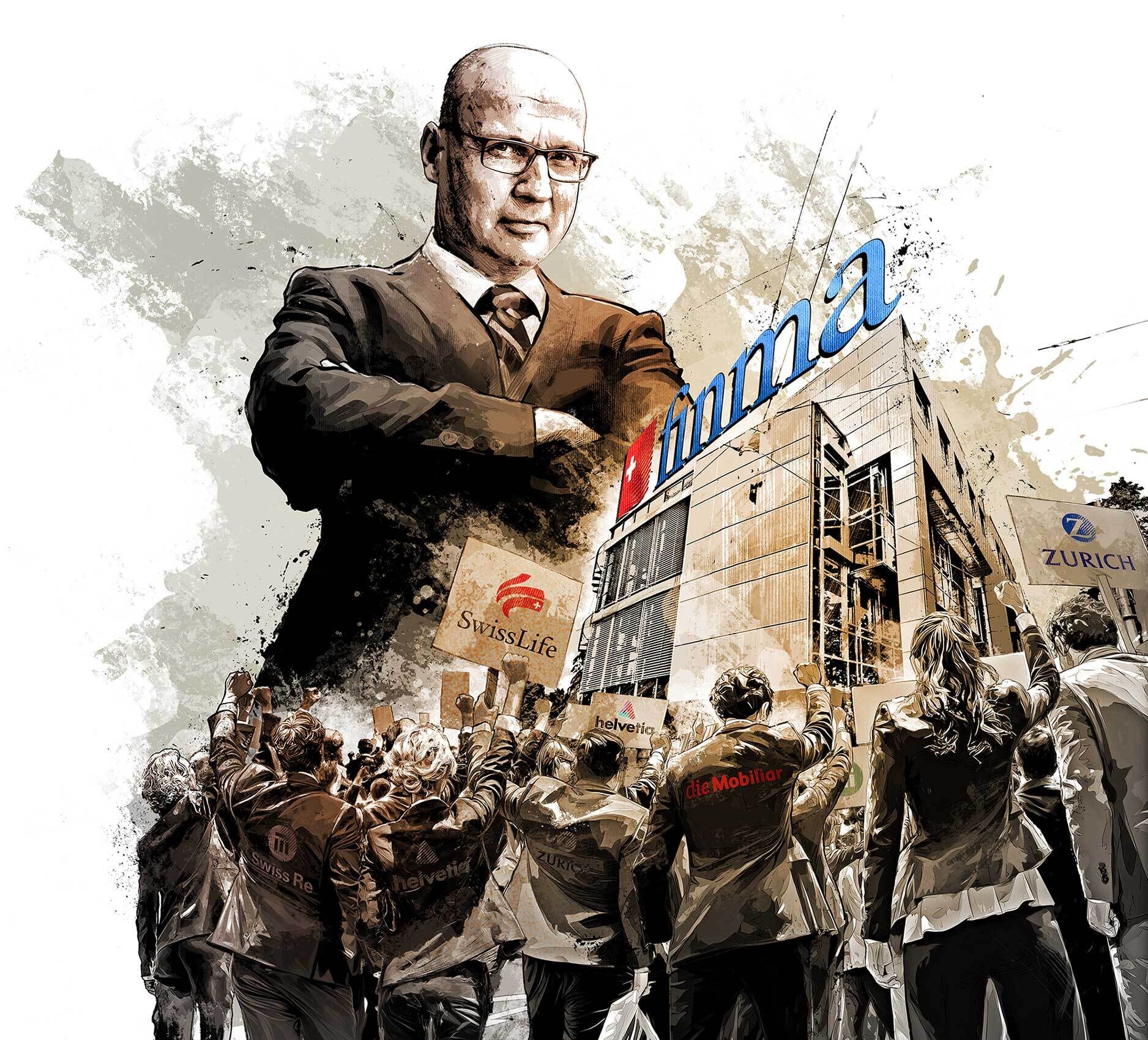 Finma illustration editorial Wirtschaft economy conceptual concept Stefan Walter mobilize Swiss life zurich helvetia swiss re cs - Kornel Illustration | Kornel Stadler portfolio