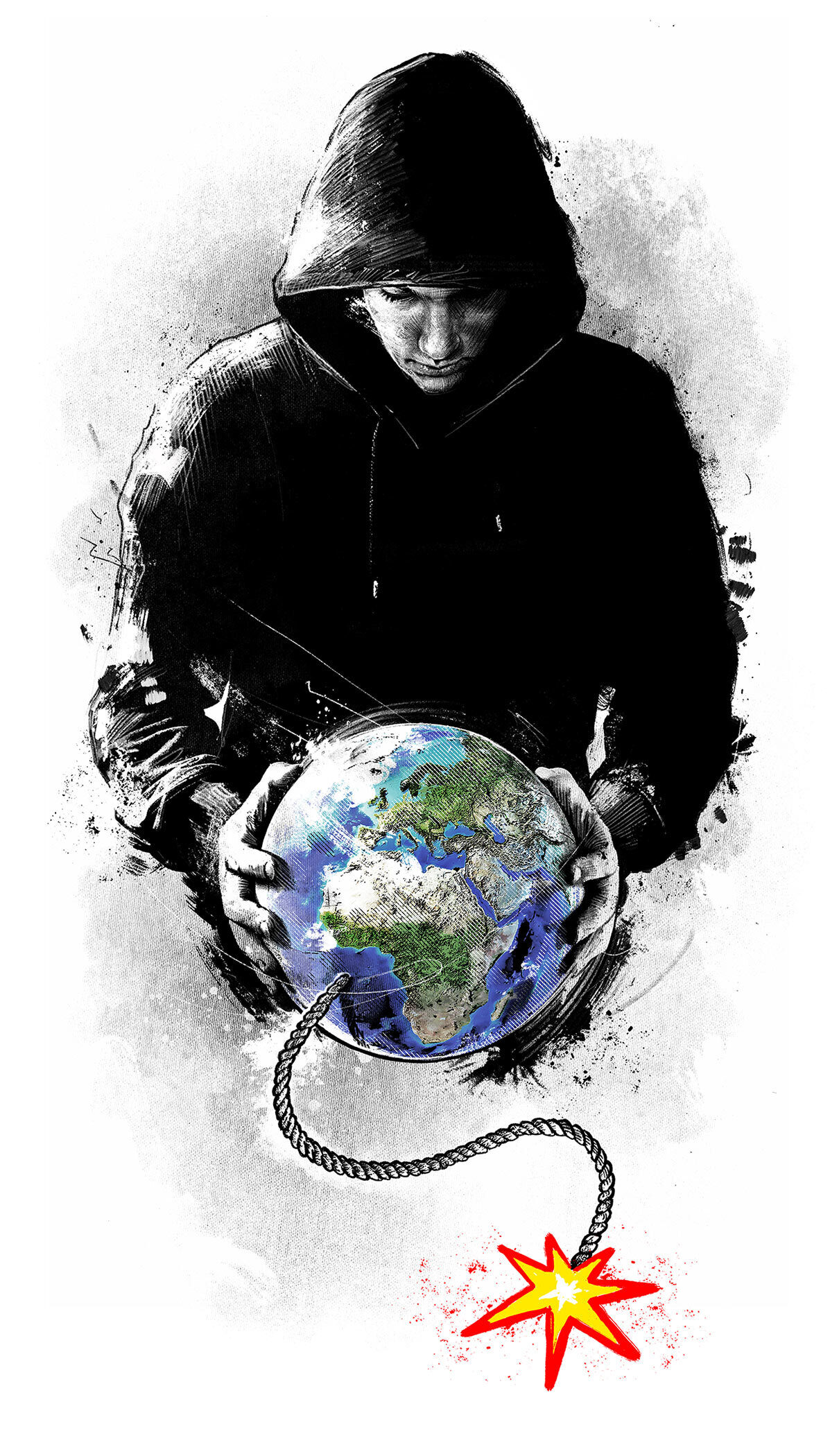 Editorial earth klima terror klimaerwaermung fridays for future world illustration global warming hands time bomb zeitbombe - Kornel Illustration | Kornel Stadler portfolio