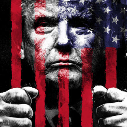 Work Donald trump guilty court case president accused prison political usa flag newspaper editorial portrait drawing illustration hinter bars gitter conceptualillustration Kornel Illustration | Kornel Stadler